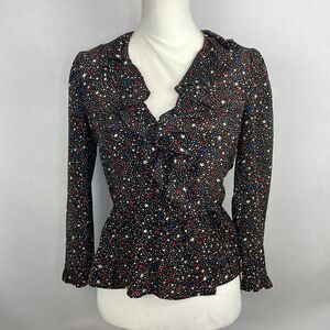 Madewell Silk Ruffle Hem Wrap Top/Blouse. Starry Night Pattern. Size XS.